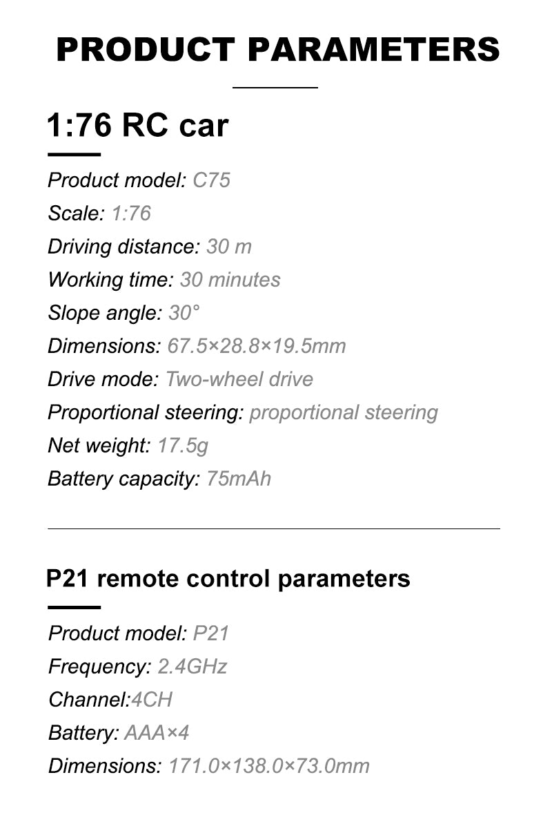 Turbo Racing C75 2.O 1:76 Remote Control RC Car